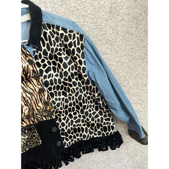 Vintage Taylor G Animal Block Print Denim Jacket Size 1X - Picture 2 of 7